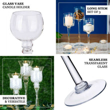 Set of 3 | Clear Long Stem Globe Glass Vase Candle Holder Set - 12"|14"|16"