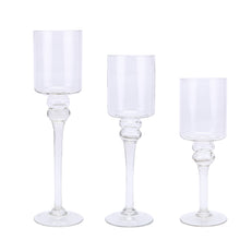 Set of 3 | Clear Long Stem Cylinder Glass Vase Candle Holder Set - 12"|14"|16"#whtbkgd