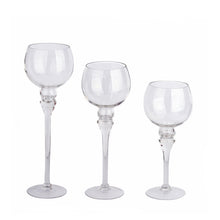 Set of 3 | Clear Long Stem Globe Glass Vase Candle Holder Set - 12"|14"|16"#whtbkgd