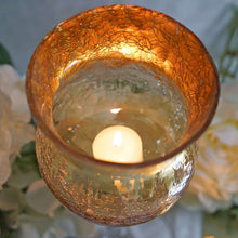 Set of 3 | Hurricane Long Stem Gold Foil Crackle Glass Vases Candle Holder Set - 16"/14"/12"