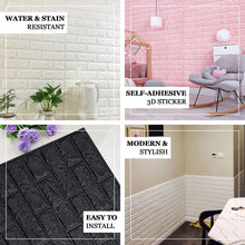 Pack of 10 | 58 Sq.Ft Black Peel and Stick 3D Foam Brick Wall Tile