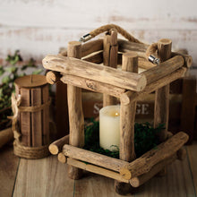 10" Rustic Multipurpose Wooden Lantern Centerpiece Hanging Candle Holder With Rope Handles