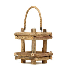 10" Rustic Multipurpose Wooden Lantern Centerpiece Hanging Candle Holder With Rope Handles#whtbkgd