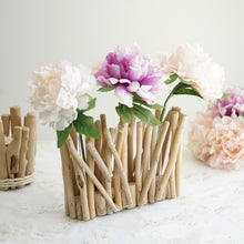 7" Tall - Driftwood Wooden Flower Vase with 5" Glass Tubes - Cylinder Glass Hydroponic Vase