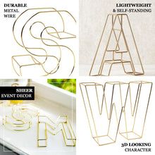 8" Tall - Gold Wedding Centerpiece - Freestanding 3D Decorative Wire Letter - A