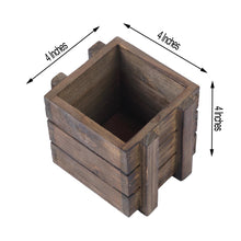 2 Pack | 4'' Square | Smoked Brown Rustic Natural Wood Planter Box Set With Removable Plastic Liners