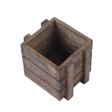 2 Pack | 4'' Square | Smoked Brown Rustic Natural Wood Planter Box Set With Removable Plastic Liners#whtbkgd