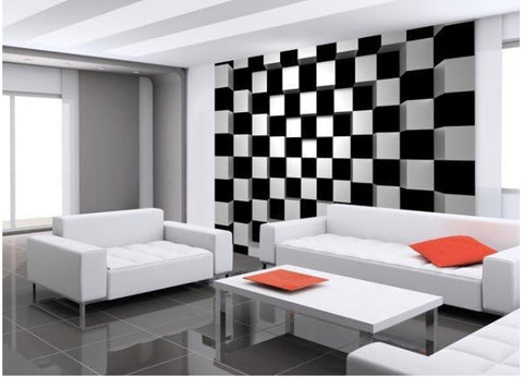 Black &amp; White Squares Adhesive Wall Mural
