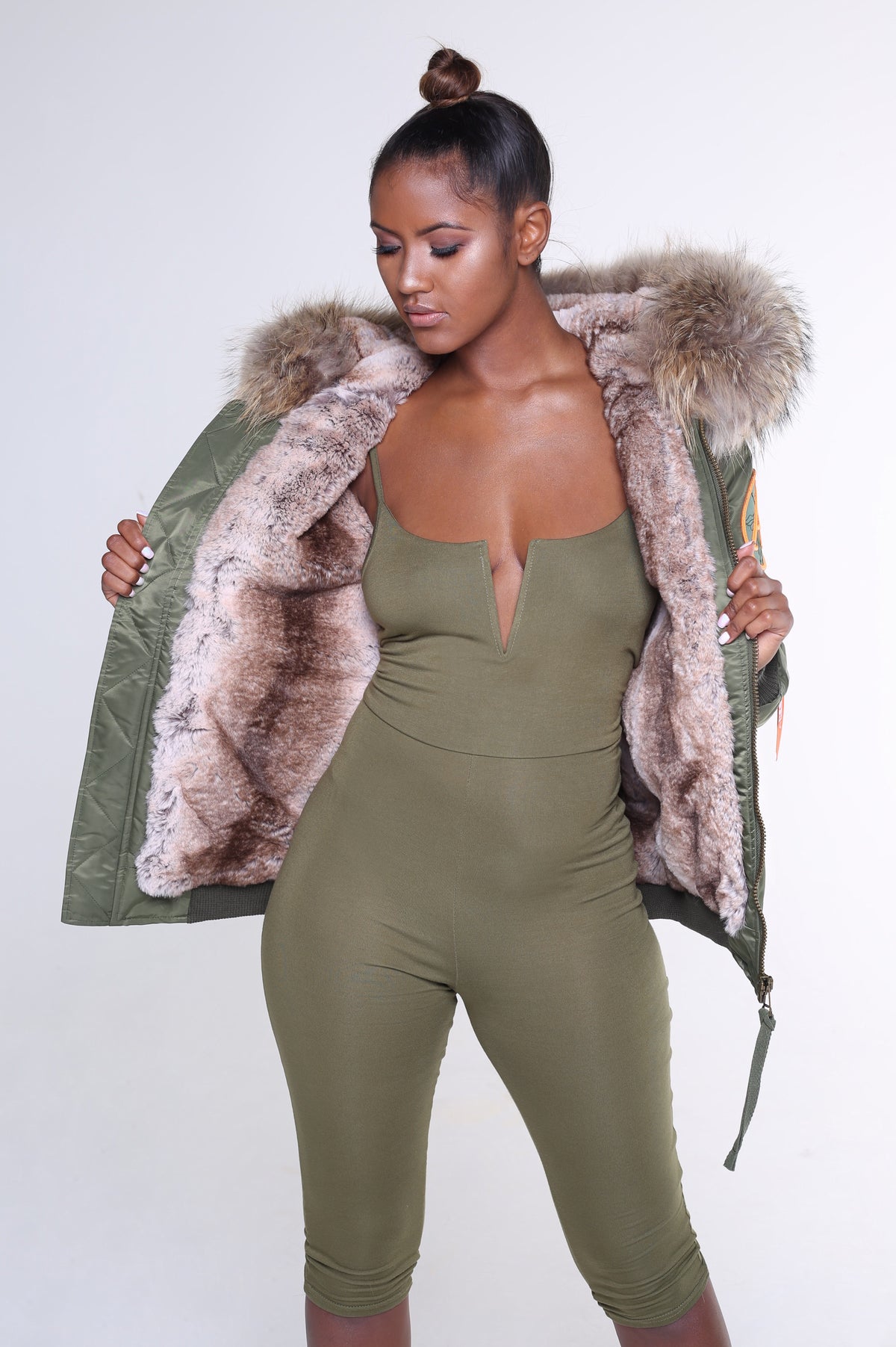 FAUX ARCTIC CLASSIC BOMBER - GREEN / NATURAL LADIES