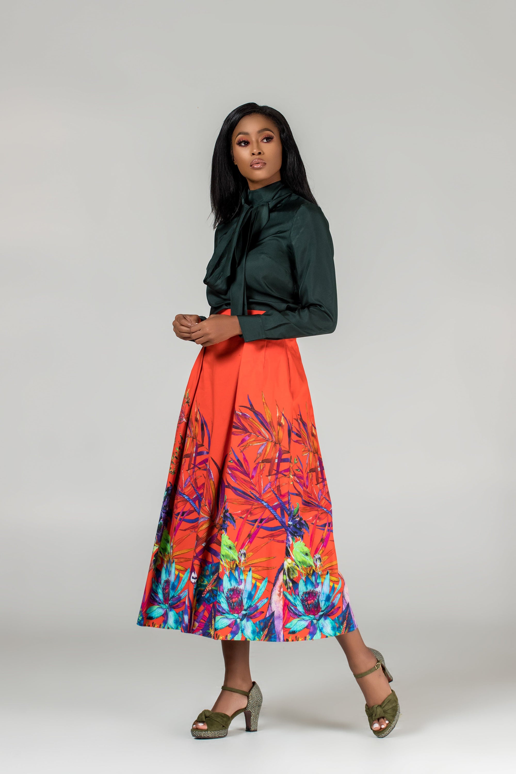 African print midi skirt