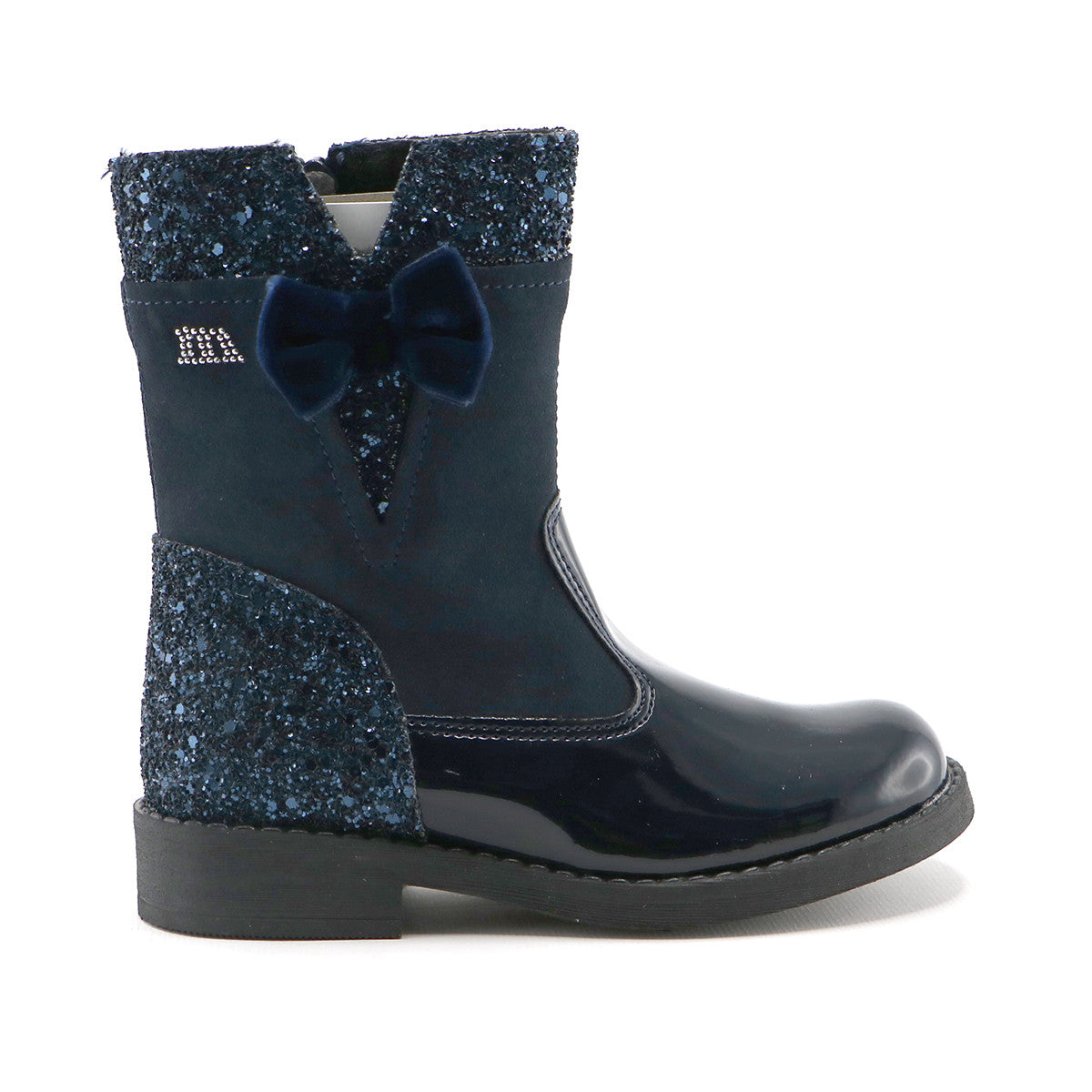 girls navy patent boots