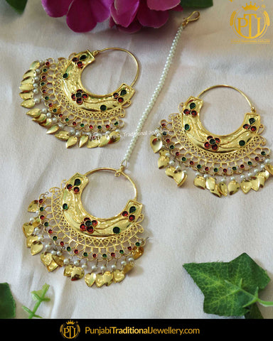 Red Green Pippal Patti Earring Tikka 