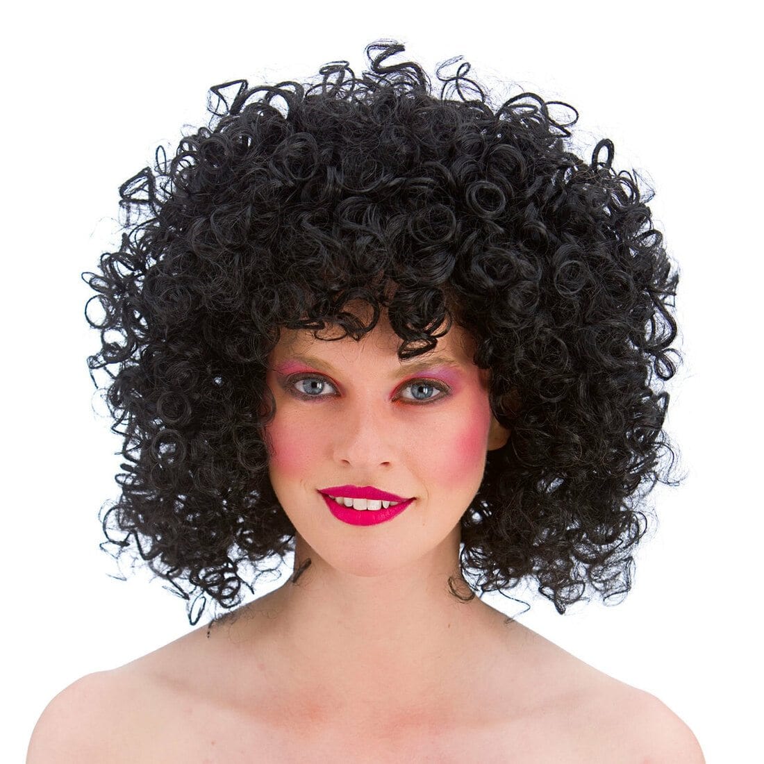 Womens Black 80s Disco Short Curly Halloween Wig Accessory Xs Uk 