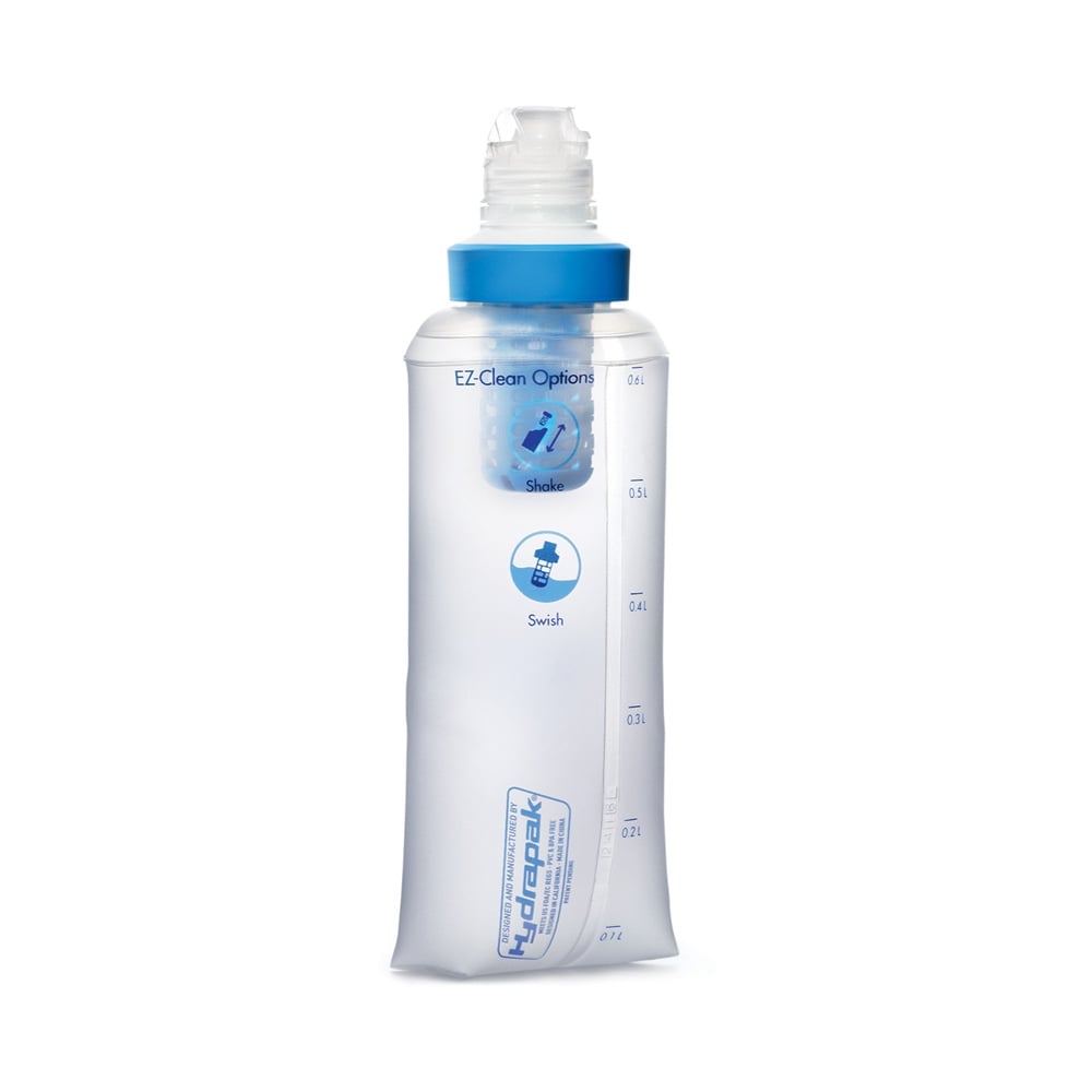 Katadyn BeFree 0.6 Litre Water Filter in clear with blue logos as seen from the front.
