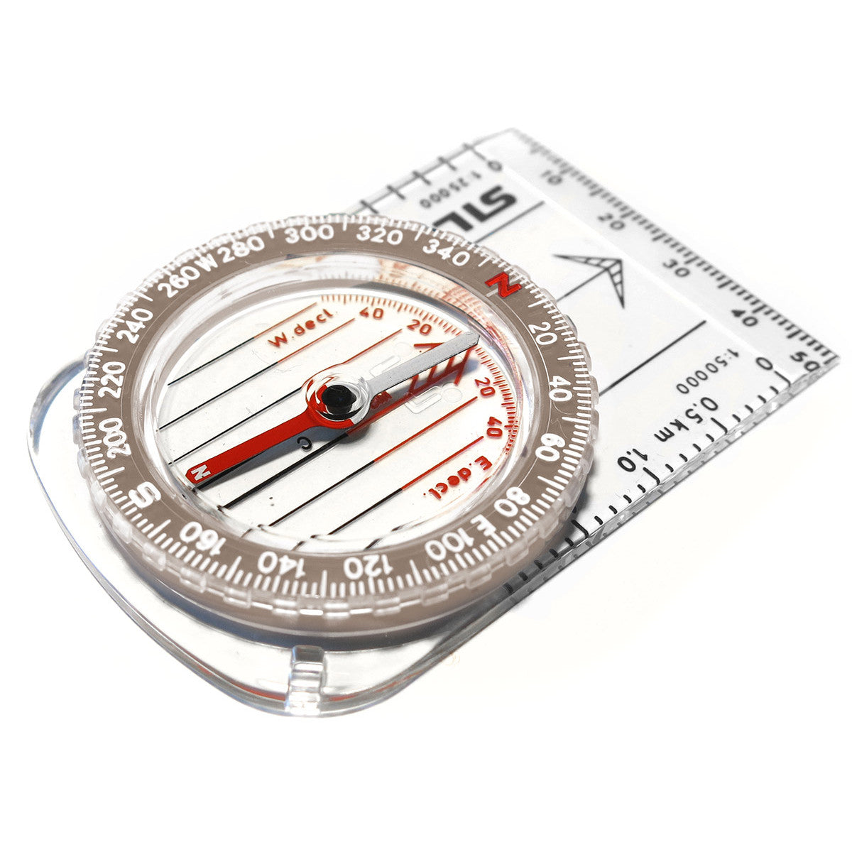 Silva Classic Compass, shown laid flat made from clear plastic material