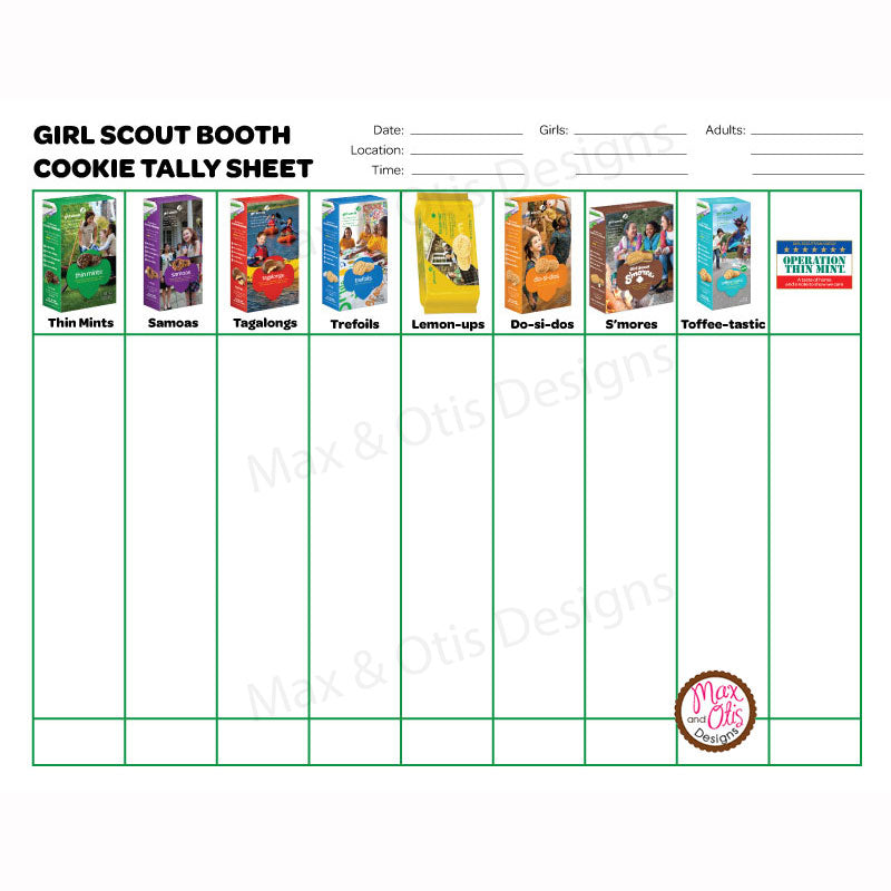 Girl Scout Cookie Booth Tally Sheet Free Printables
