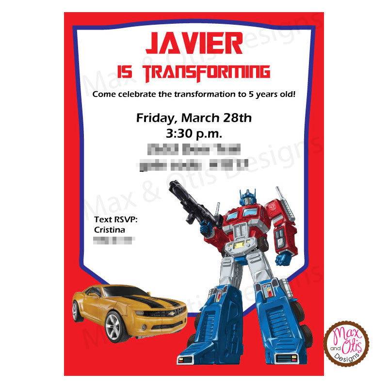 Transformers Birthday Party Invitation Printable Editable Pdf Max Otis Designs