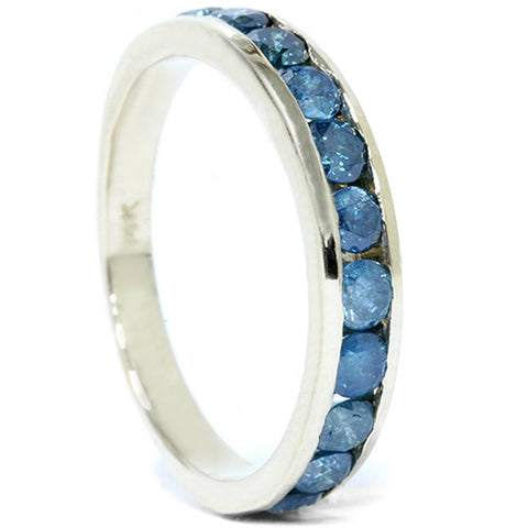 1ct Treated Blue Diamond Channel Set Wedding Ring 14K Yellow Gold