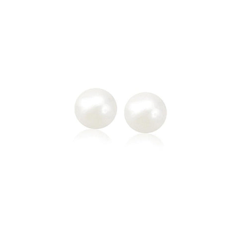 14K Yellow Gold Freshwater Cultured White Pearl Stud Earrings (6.0 mm) - thiajewelry.com