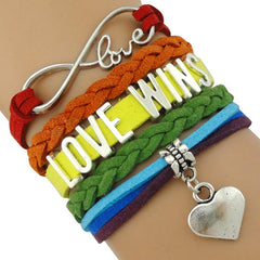 Pride LGBT Rainbow Infinity 'Love Wins' Leather Wrap Bracelet