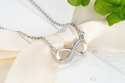 Exquisite Sterling Silver Infinity Sign Crystal Pendant Necklace
