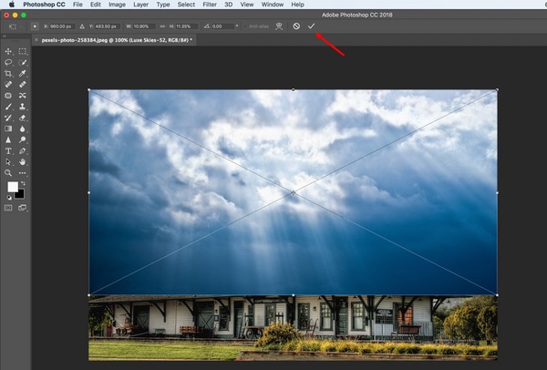 Size the Photoshop sky overlay to the image