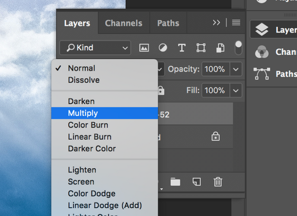 Change the Photoshop layer from normal to multiply