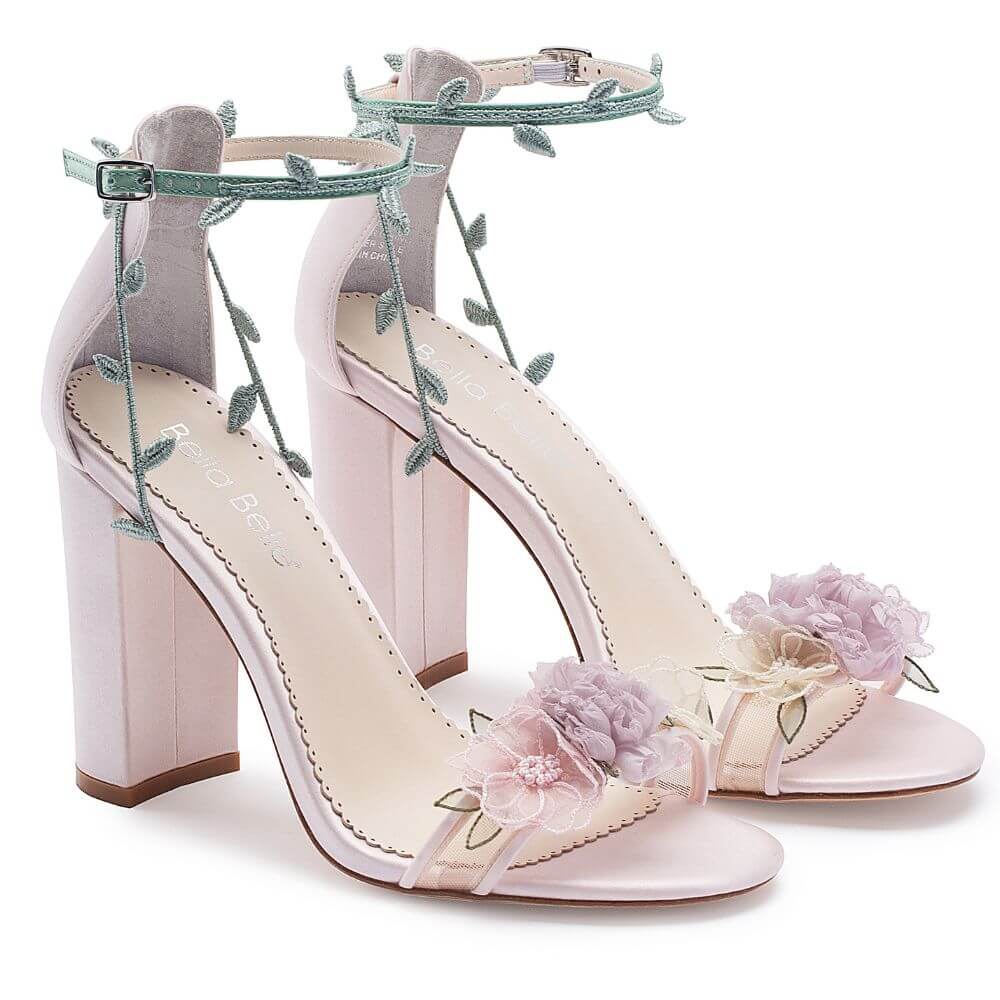 Blush Heels with 3D Flowers for Garden Weddings