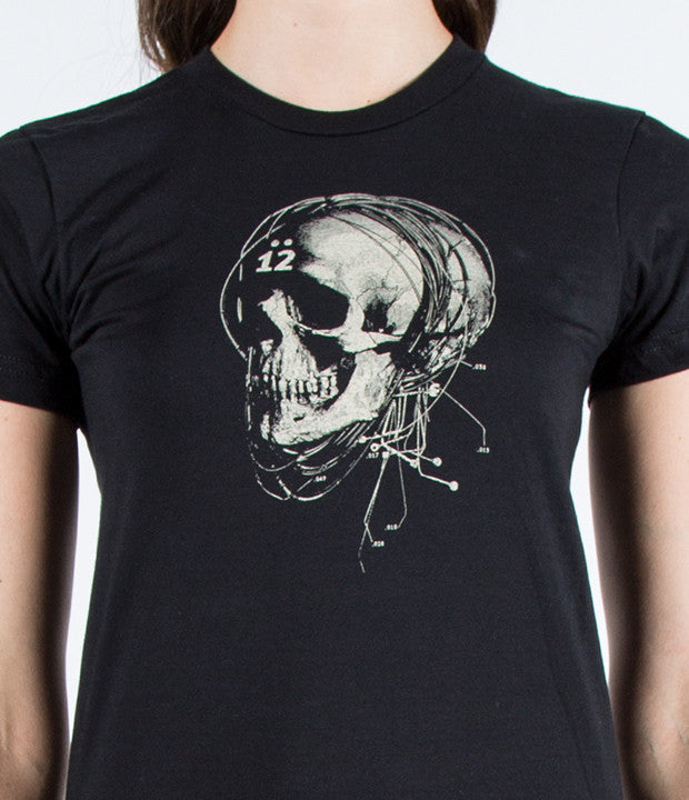 Closeup of Strung Out Skull design.