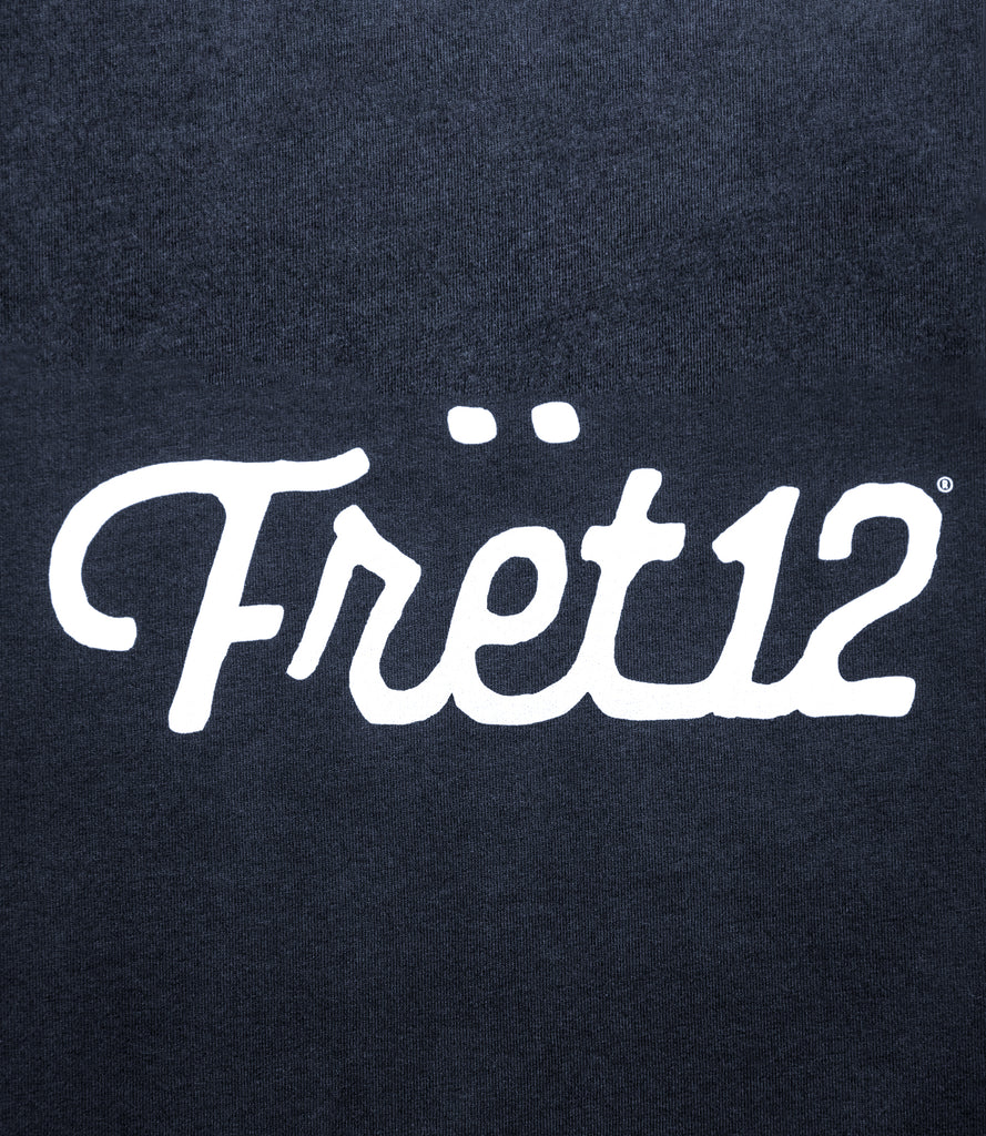 Closeup of Fret12 script logo.