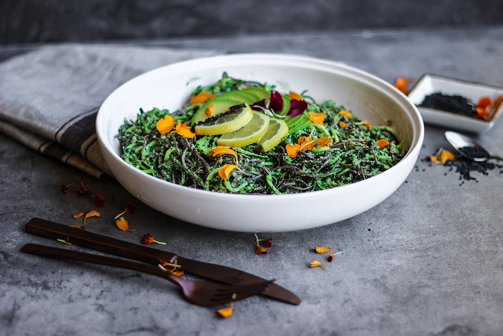 kale pesto salad gluten free and vegan recipe using kale powder