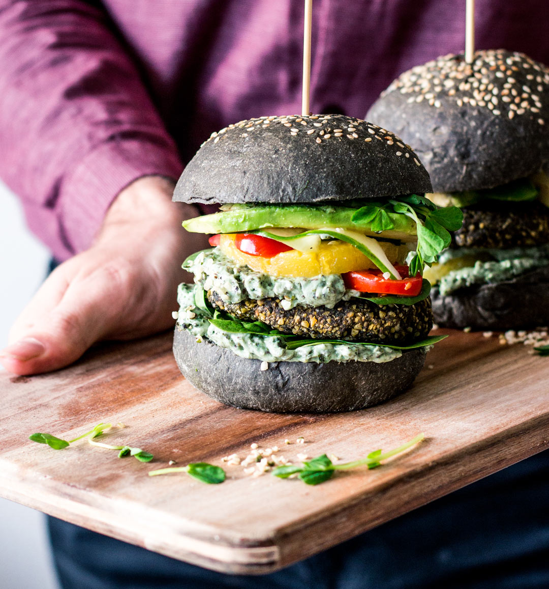 Charcoal Bun Hemp Falafel Burger vegetarian burger recipe