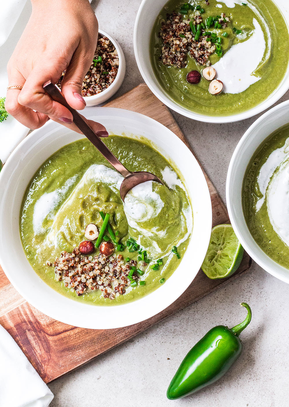 creamy green soup recipe bowls