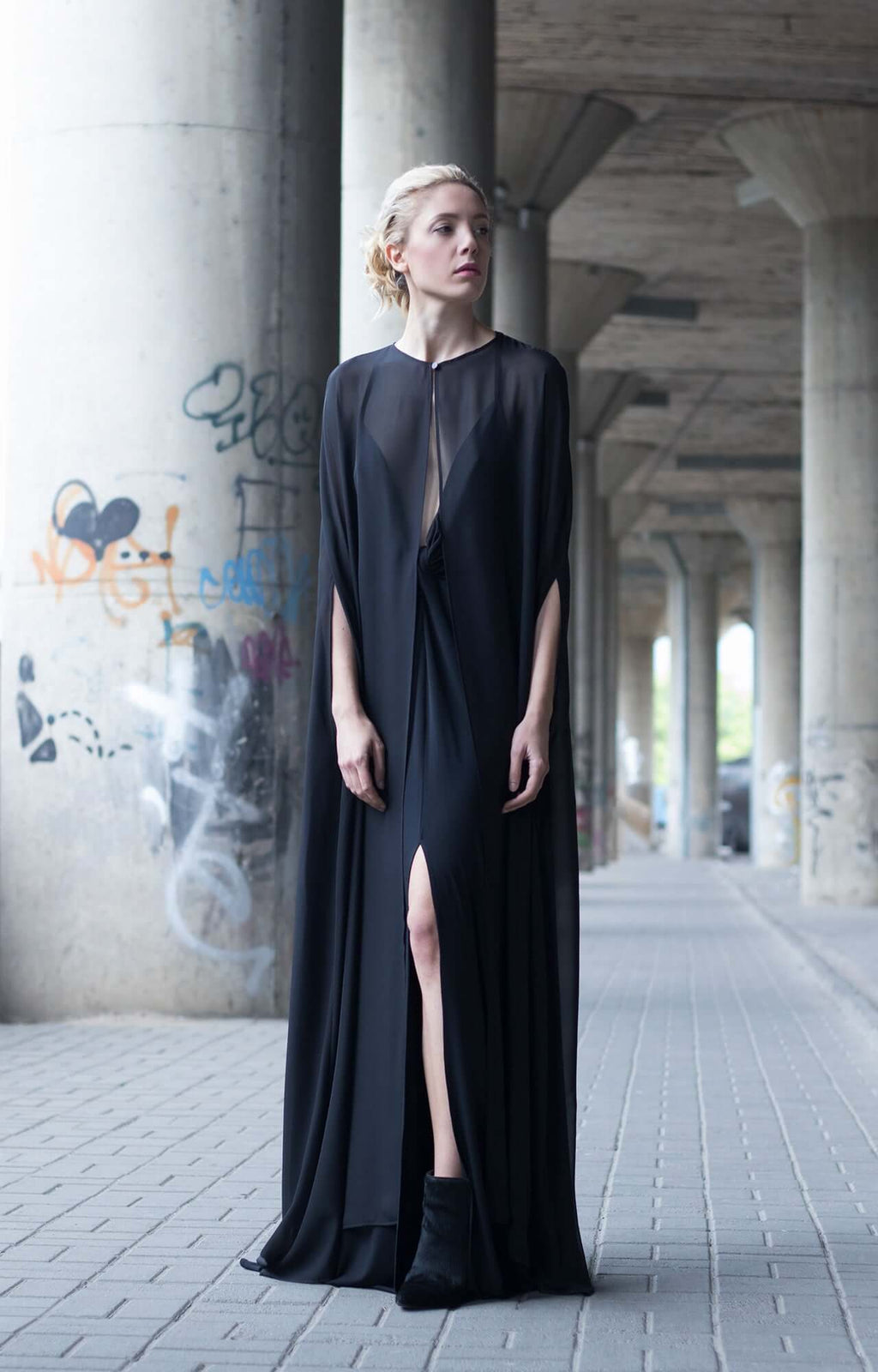 long black cape dress