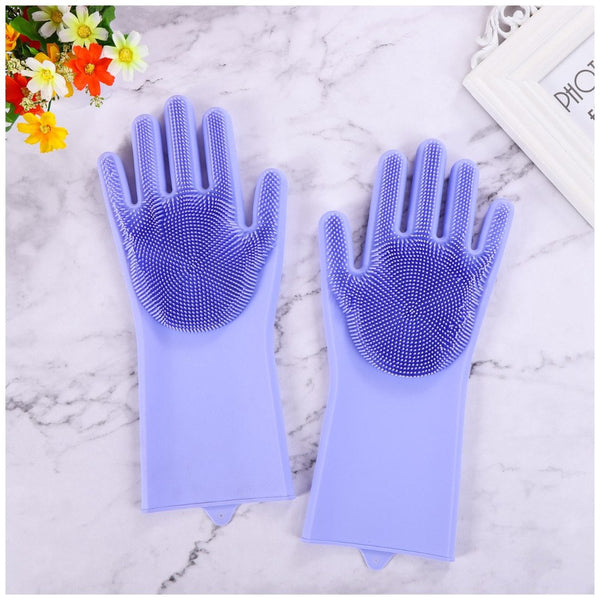 purple dishwashing gloves