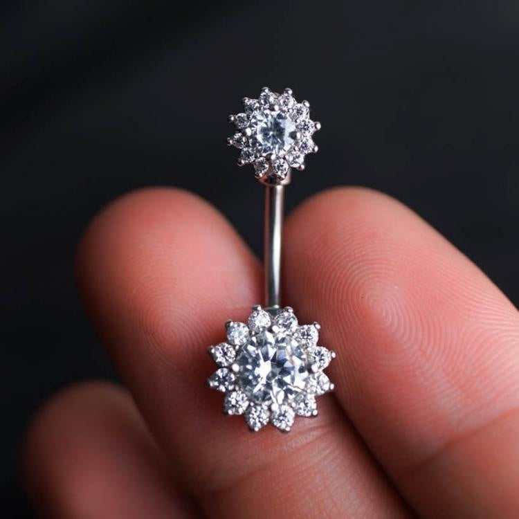 diamond flower belly button ring