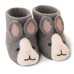 Pashom Nepal Felt Children’s Boot Slippers (Grey Bunny)