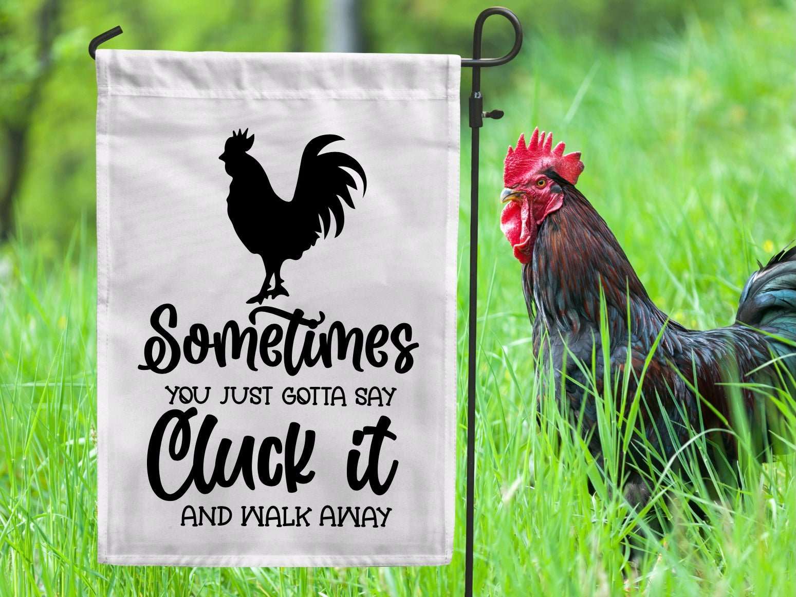 Cluck It Funny Rooster Garden Flag, Fun Chicken Coop Farmhouse Decor