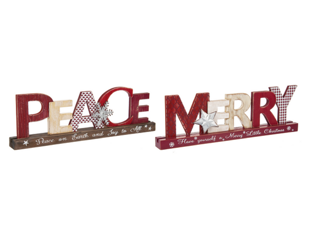 Peace and merry font mantle signs