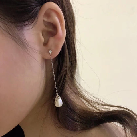 White Pearl Single Drop Earrings