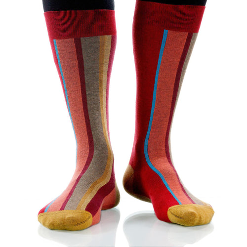 Coral Vertical Stripe Socks; Men's or Women's Supima Cotton Red XOAB