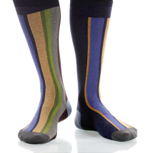 River Vertical Stripe Socks; Men's or Women's Supima Cotton Blue XOAB