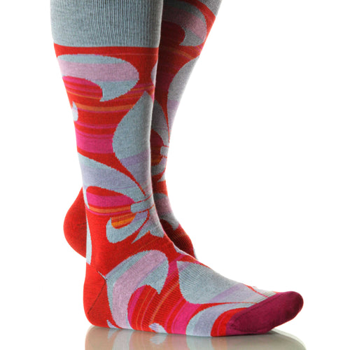 Versailles Fleur De Lis Socks; Men's or Women's Merino Wool Red XOAB