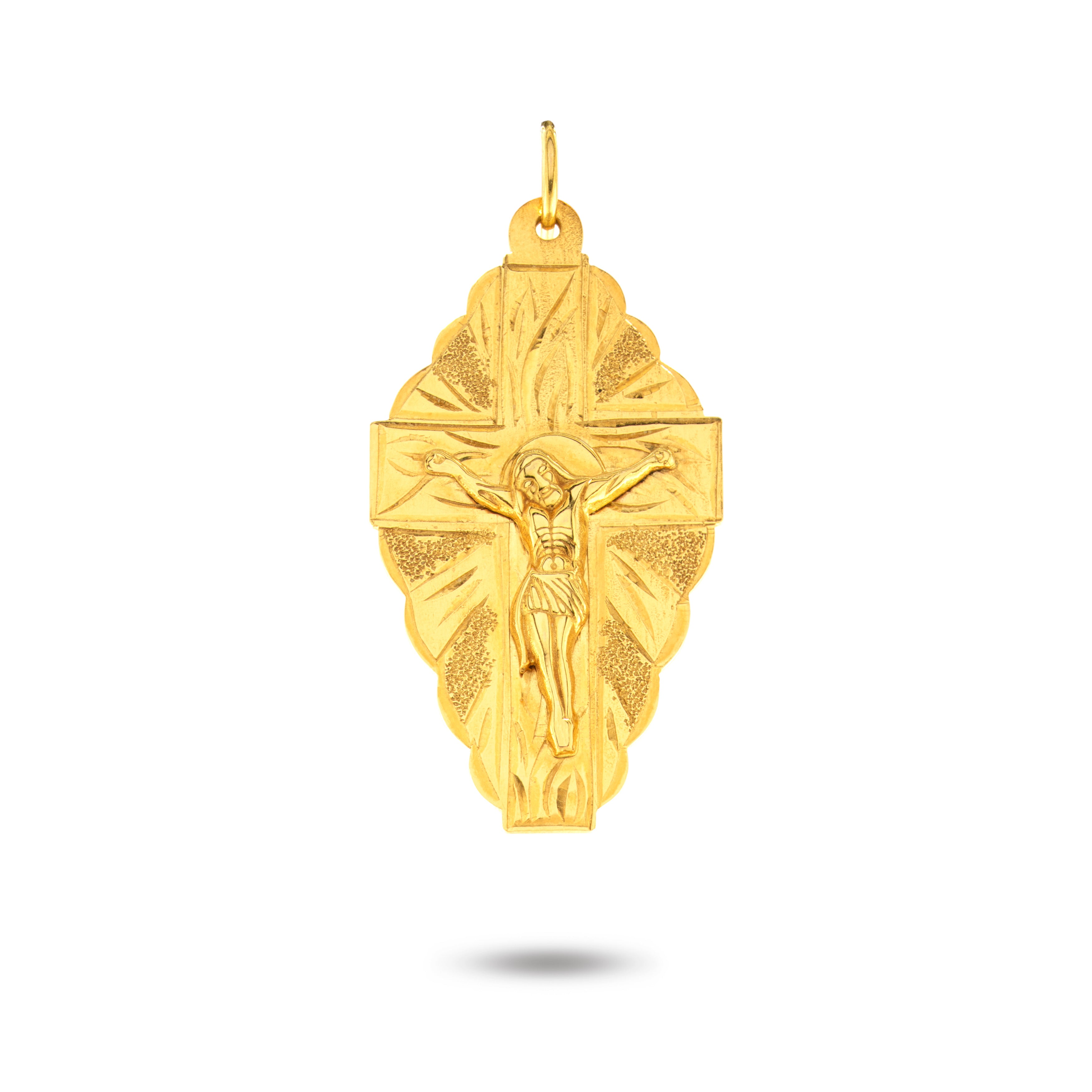 14K Yellow Gold Spanish Cross Pendant | Statue of Jesus
