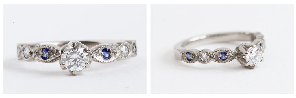 Diamond and sapphire unique engagement ring