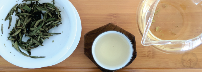 This Silver Needle white tea is nearly colorless in the cup, but extremely flavorful