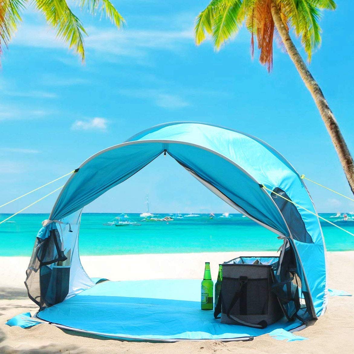 Pop Up Beach Tent Sun Shelter with Front Door Easy Set Up Tear Down, 