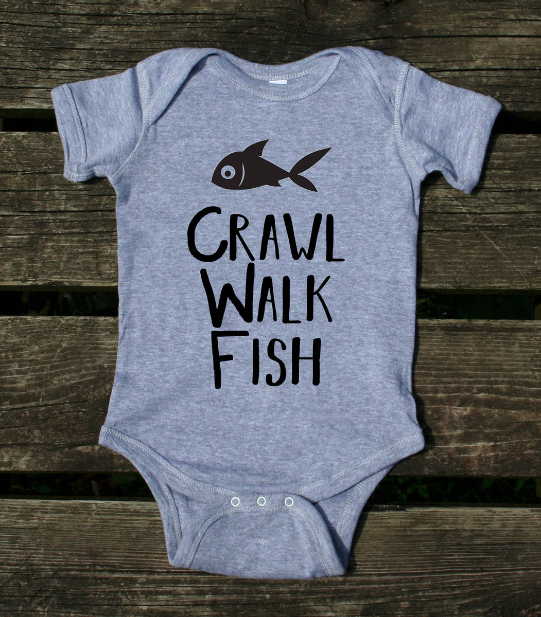 crawl walk fish onesie