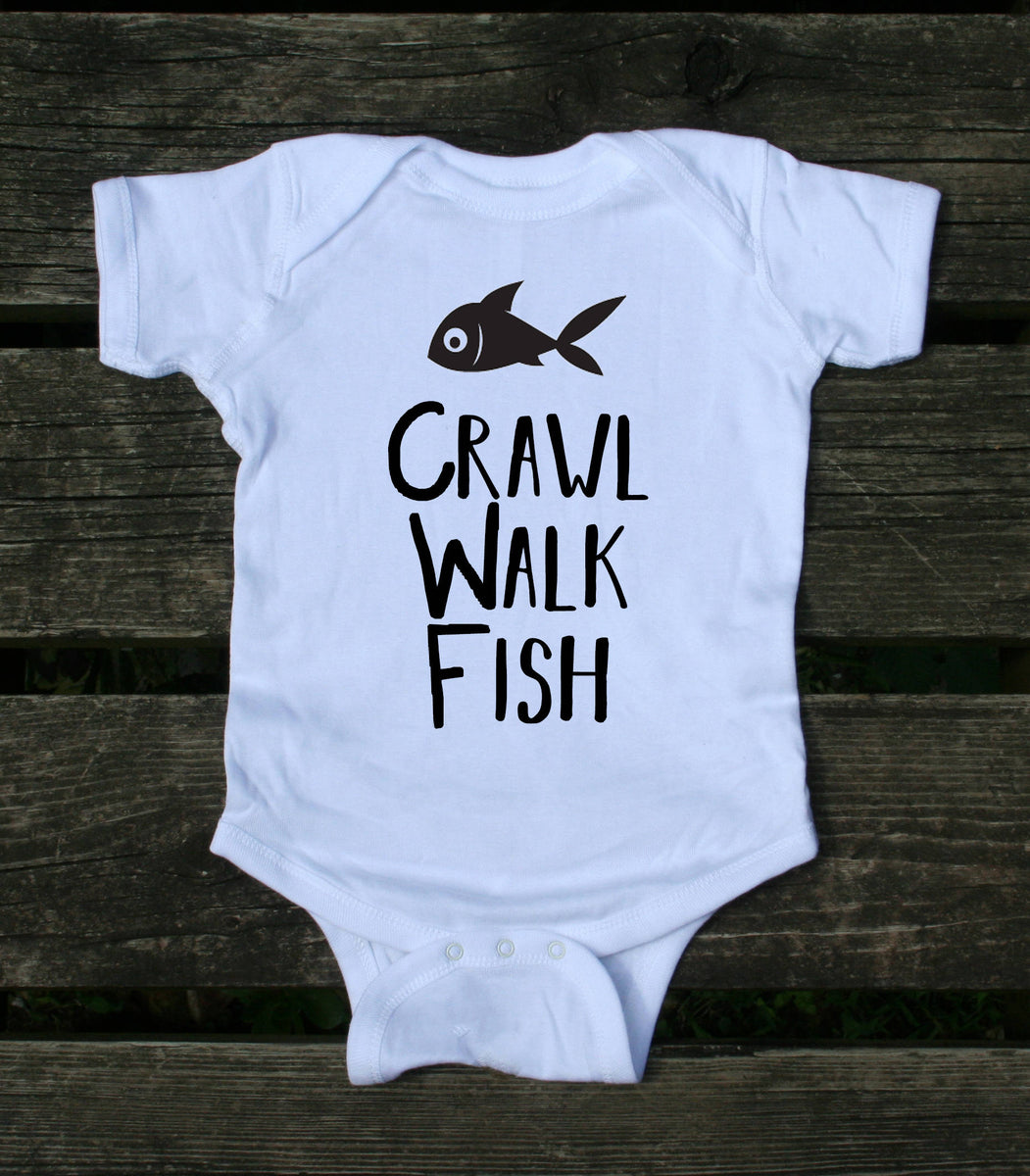 crawl walk fish onesie