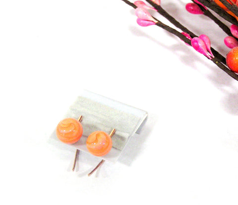 rose gold line bar stud earrings with orange beads